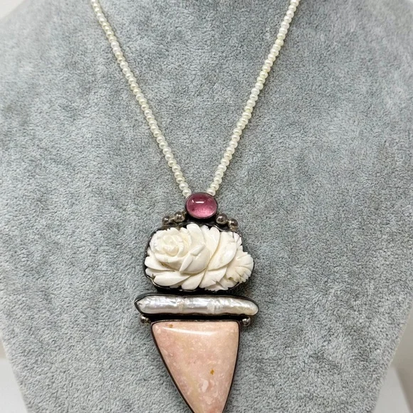 big pendant pin brooch Amy Kahn Russel stylized ice cream pink tourmaline pearl